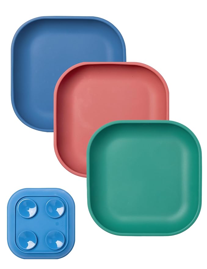 BABELIO Suction Plates for Baby and Toddler, 100% Food Grade Silicone, BPA Free, Dishwasher & Microwave Safe, with 4 Suction Cups, Stackable, 3 Pack