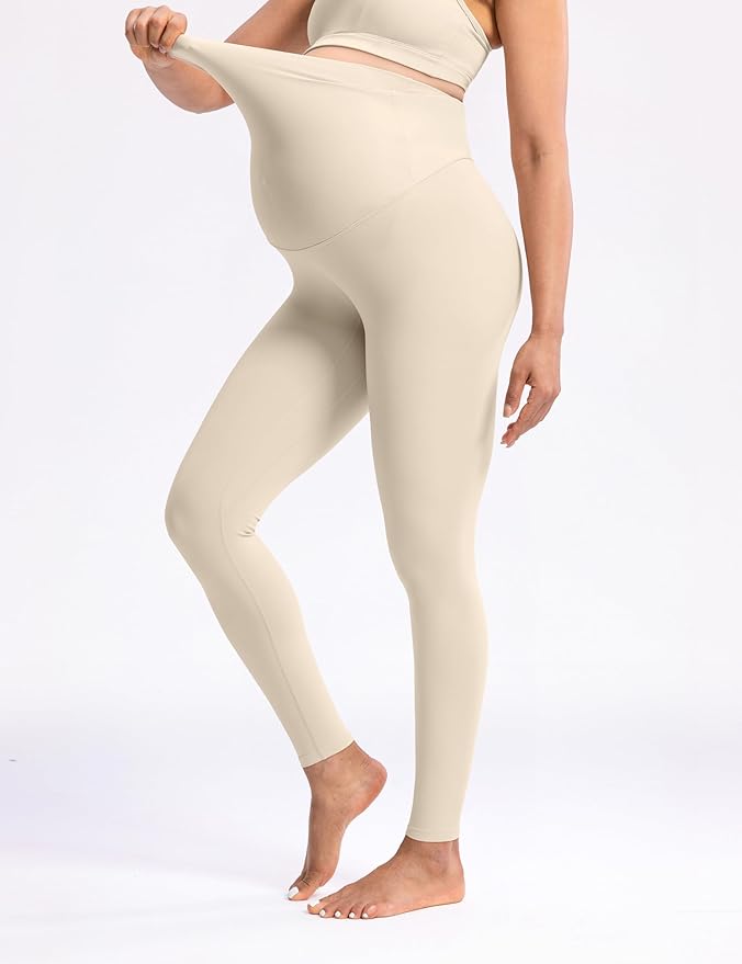 POSHDIVAH Women's Creamluxe Maternity Leggings 25"/28" Over The Belly Pregnancy Yoga Pants Active Workout Leggings
