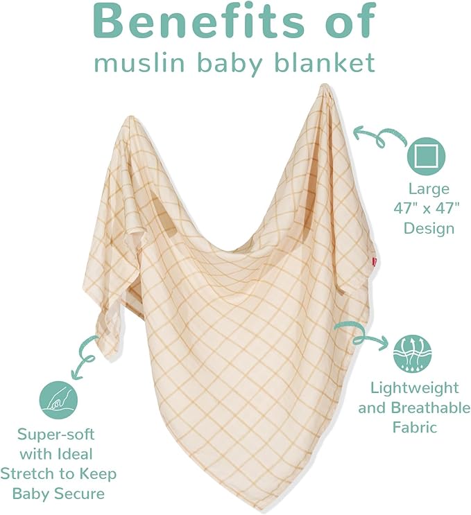 HECCEI Soft Large Swaddle Blankets - 3-Pack 70% Bamboo 30% Cotton Muslin Swaddle Blanket, Large Breathable Receiving Blankets for Newborn, Boys and Girls Swaddles, Registry & Gift, 47 x 47 inches