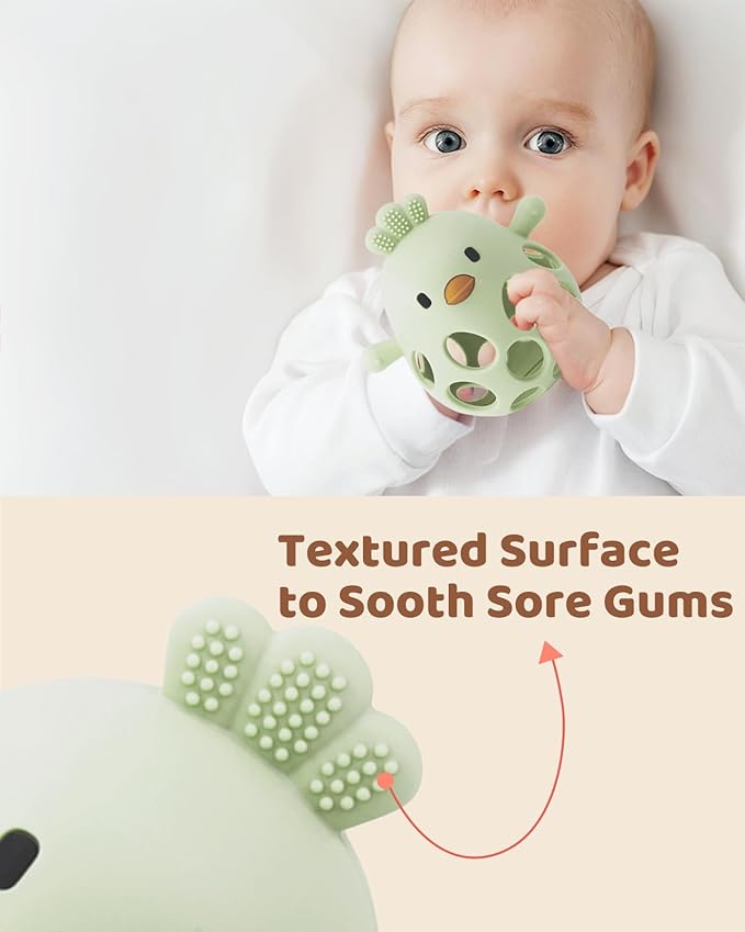 ChooKaChoo 2-in-1 Baby Teething Rattle Toy, Sensory Grasping Teether for Infants 3-12 Months, 100% Food-Grade Silicone, Easy to Hold, Soothing & Developmental, BPA Free