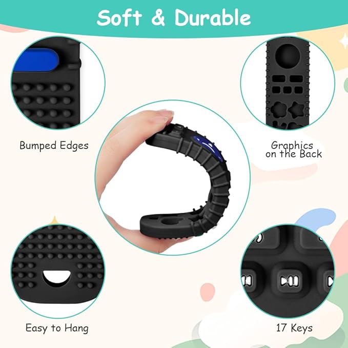 Silicone Baby Teething Toys, Remote Control Shape Teethers Toys with Teething Tubes and Pacifier Clip, Baby Teething Toys for 3 Months+, Remote Teething Toy BPA Free/Freezable/Dishwasher Safe(Black)