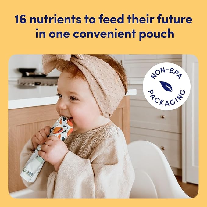 Cerebelly Organic Baby Food Pouches, Carrot Pumpkin Purees, 16 Nutrients, No Added Sugar, Fiber & Non-GMO, 4oz, 6 Pack
