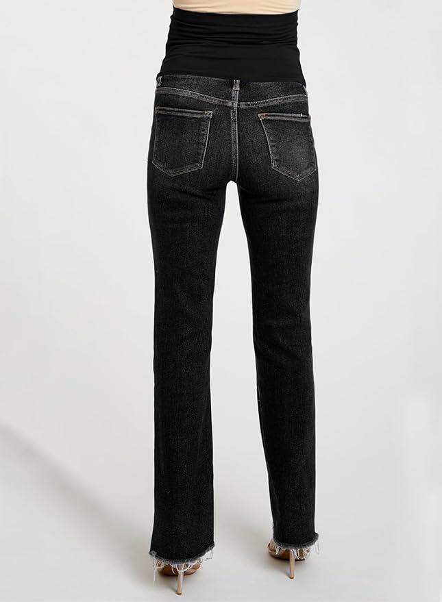 BLENCOT Maternity Jeans for Women Over Belly Pregnancy Pants Comfy Pregnant Jeans Flare Denim Jeans with Pockets