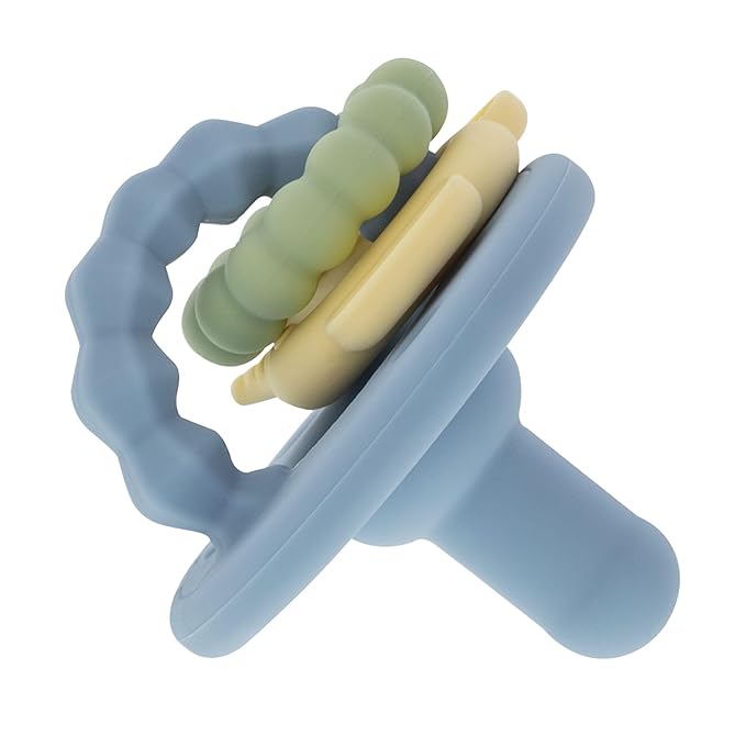 Nuby Charms Silicone Infant Pacifier and Teether Toy - 2 Pack - 0+ Months - Green and Blue