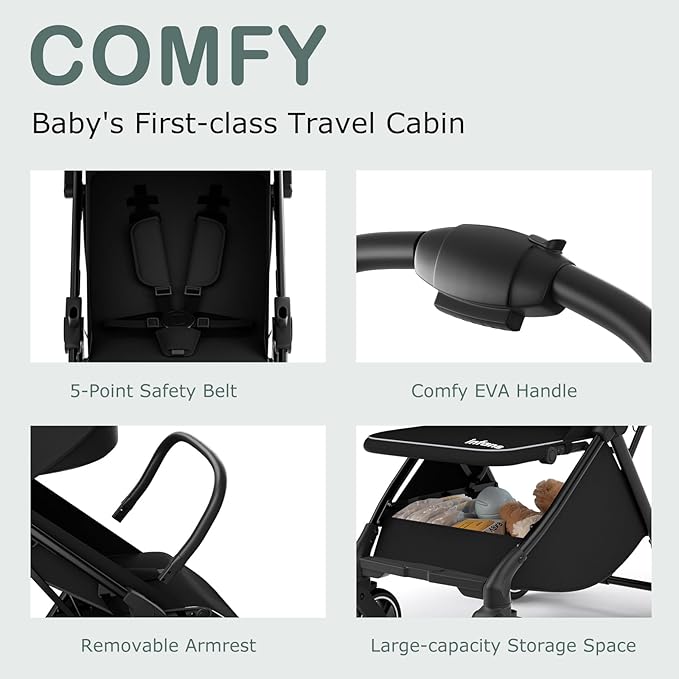 INFANS Lightweight Baby Stroller, Ultra-Compact Fold Airplane Ready Travel Stroller, One-Hand Gravity Fold Near Flat Recline Seat, Foldable Toddler for Infant 0-36 Month