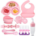 Silicone Baby Feeding Set,Miicasa Baby Led Weaning Supplies Kit With Suction Bowl & Car Plate, Bib, Spoon, Fork, Cup - Food-Grade Silicone, Dishwasher-Safe, No BPAs - For 3+ Months