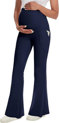 Fotociti Maternity Flare Leggings with Pockets, Women’s Soft Pregnancy Pants Over The Belly For Yoga Workout Active