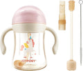 Sippy Cups for Toddlers 1-3, Spill Proof Weighted Straw Cup with Handle for Baby 6 Months + old, 2 Silicone Straws, PPSU, BPA Free, 9 oz (Pink)