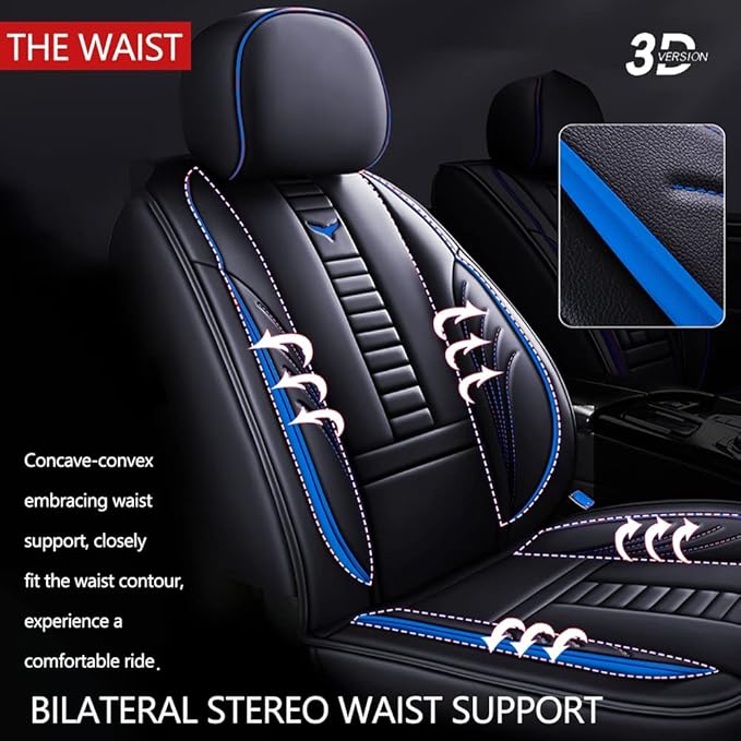Luxury 2 Seats Car Seat Covers Protectors for Suzuki 1999-2025 95% Models, Back Storage Bag Design & Headrest Pillow & Lumbar Support Black & Blue Line