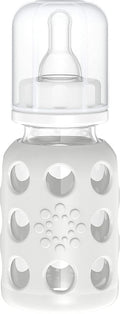 Lifefactory 4-Ounce BPA-Free Glass Baby Bottle with Stage 1 Nipple and Protective Silicone Sleeve, Stone Gray