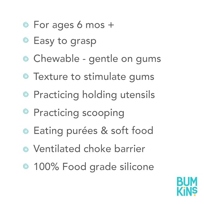Bumkins Baby Utensils Set, Chewtensils Silicone Spoons for Dipping, Self-Feeding, Baby Led Weaning, Trainer Learning, First Stage Eating, Soft Practice Fork and Spoon, Babies 6 Months, Jade Green