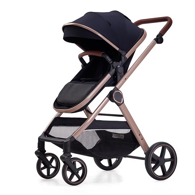 2 in 1 Baby Stroller, Newborn Infant Toddler Convertible Bassinet Pram Stroller for 0-36 Months Old Babies (Black)