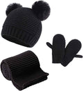Duoyeree Baby Winter Hat Scarf Glove Beanie Set Girls Boys Pom Pom Knitted Beanie Mitten Scarves for Toddler 0-3T