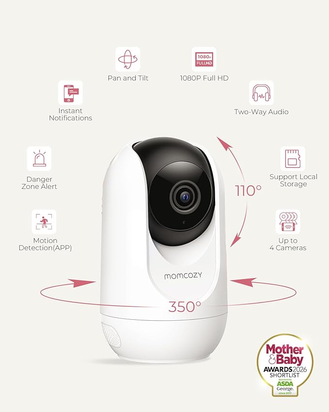 Momcozy Smart WiFi Baby Monitor, APP Control Baby Monitor with Camera & Audio, Danger Zone Alert, Motion & Cry Detection, 1080P Night Vision, 2-Way Talk, Photo & Video Recording (Compatible With BM04)