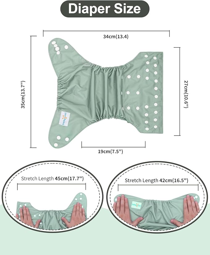 babygoal AWJ Cloth Diapers with Tummy Panel Pack of 7, 3 Diaper Cover with 3 Inserts and Wet Dry Bag, Adjustable Washable Reusable for Baby Girls and Boys