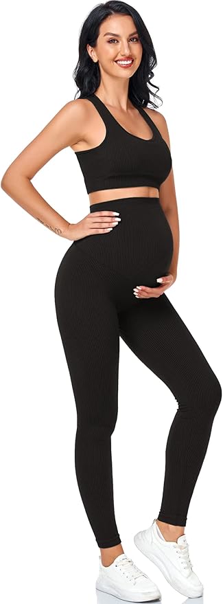 Women's Maternity 2 Piece Outfit Set - Bra & Shorts for Pregnancy - Yoga workout Lounge Wear Sets