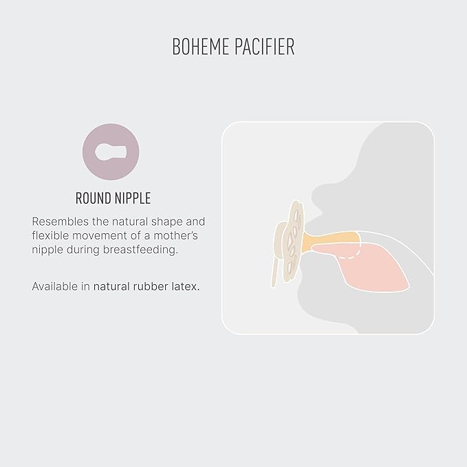 BIBS Boheme Rubber Pacifier Set for 6–18 Months | BPA-Free Round Latex Nipple Soothers | Toddler Teat Set | Made in Denmark | 4-Pack | Dusty Lilac