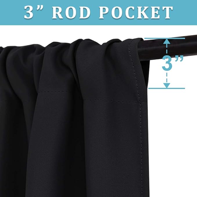 RYB HOME Extra Wide Blackout Curtains for Bedroom Living Room 72 inches Long, Thermal Insulated Privacy Drapes for Nursery Home Theater Dining Room, Width 62 by Length 72, Black, 2 Panels