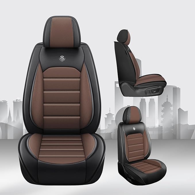 JOJ Fit for Toyota Highlander 2001-2022 Seat Covers,7 Seat Car Seat Cover,No-Slip Waterproof Breathable Faux Leather Automotive Seat Covers Auto Interior Covers,Full Set,Black Coffee