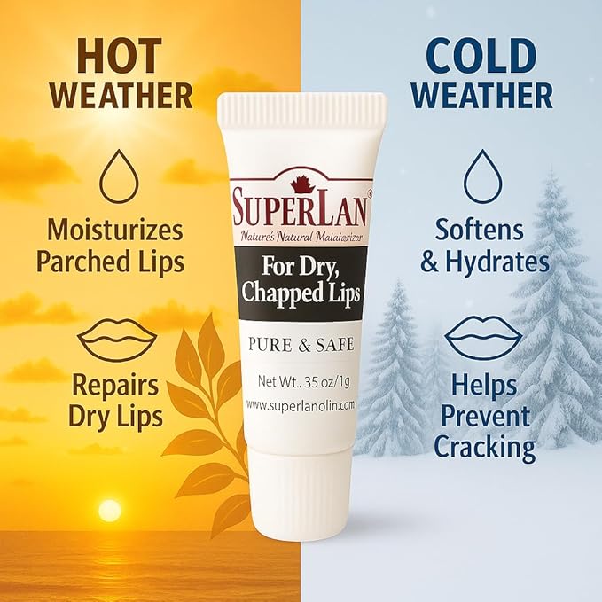 Organic Lanolin Lip Balm - Lip Repair for Hot/Dry Weather - Natural Nipple Cream Lanolin - Moisturizer for cracked lips - Hydrating lip care - Ultra pure jojoba oil - Kosher chapstick (0.35 Oz)
