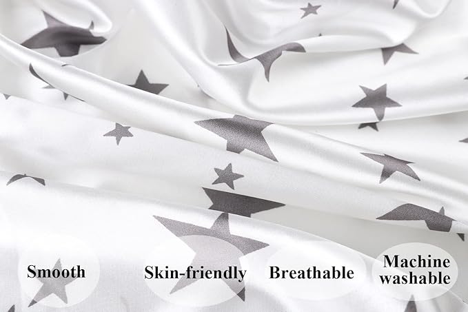 Satin Nursing Pillow Cover Set - 2 Pack Ultra Soft Silk, Compatible with Boppy Pillow for Breastfeeding, Protects Baby Hair & Skin - Grey Arrows & Stars