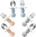 PandaEar 6 Pack Stainless Steel Toddler Spoons and Fork Feeding Set - Anti-Choke First Self Feeding Utensils for Kids Baby Boys Led Weaning Ages 18 Months+ (Blue/Grey/Peach)