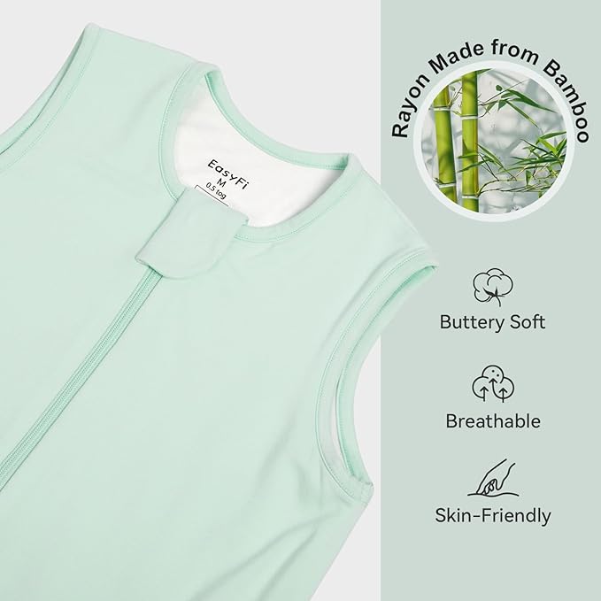 Rayon Made From Bamboo Sleep Sack 3t-4t 0.5 Tog Ultra Soft Summer Toddler Sleep Sack 36-48 Months with Feet 2-Way Zipper Lightweight Baby Sleeping Bag with Legs Thin Baby Wearable Blanket-Green