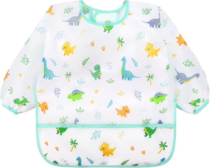 Accmor 5 Pack Long Sleeve Bibs, Baby Smock Waterproof Sleeved Bib Smock for Baby Toddler 6-36 Months