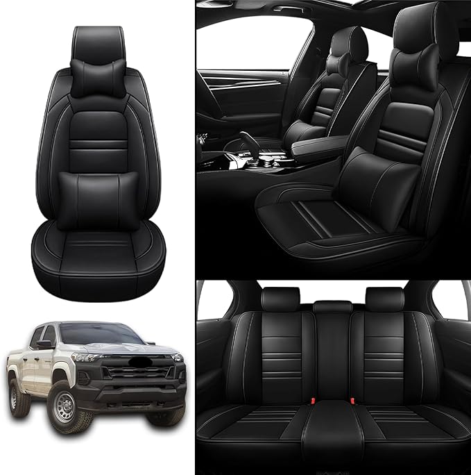 Car Seat Covers for Chevy Colorado 2004-2025 | 5-Seats Seat Covers, Waterproof Seat Protectors, Automotive Seat Covers (Full Set with Pillow,Black)