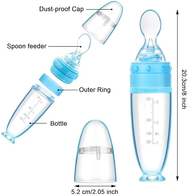 2 Pieces Silicone Baby Spoons Baby Feeding Spoon with Standing Base for Infant 0-24 Months Dispensing and Feeding (Blue)