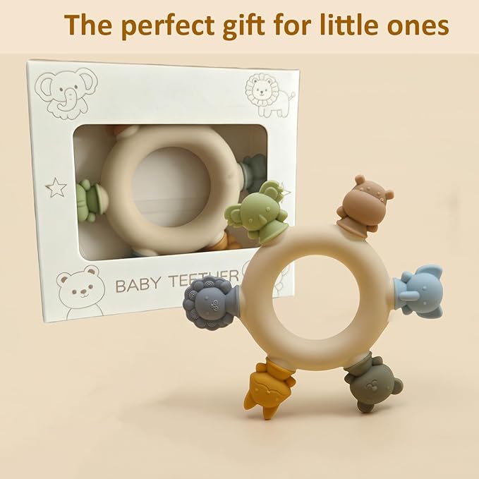 Baby Teething Toys 6-12 Months Teethers for Babies 3-6 Months Soft Cute Animals for Newborn Infants Food-Grade Silicone Baby Essential Chew Toys for Tiny Hands Easy Grip Teething Relief BPA Free