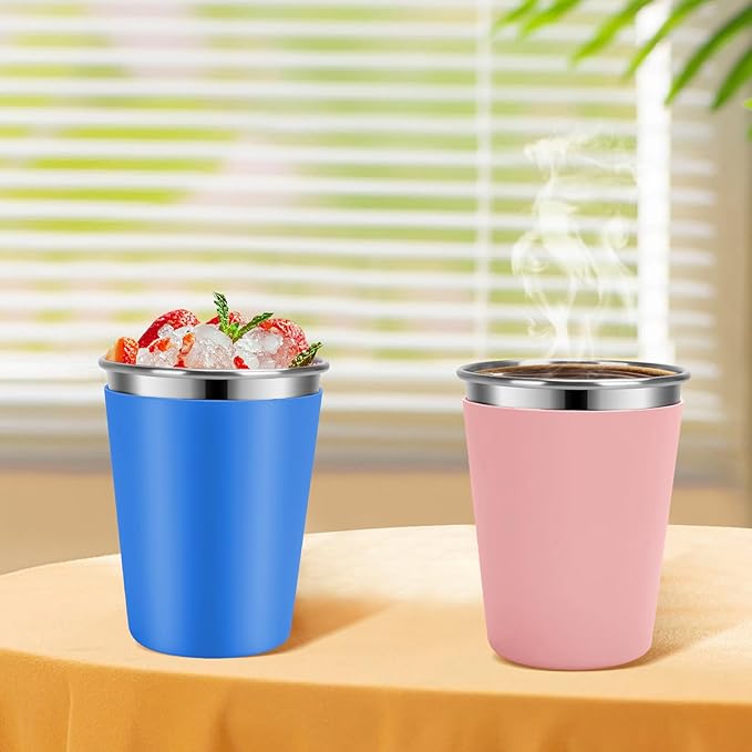 Kids Cups with Lids and Straws, 12oz Toddler Tumblers with Straws and Lids Spill Proof Cup for Kids Stainless Steel Sippy Cups for School, Outdoor, 6 Pack