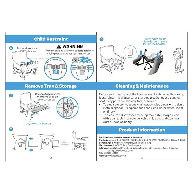 Tiny Marvels Portable 3-in-1 Baby Chair, Cozy Booster Seat, Baby Seat with Tray, Compact Foldable, Toddler Chair with Child Safety Belt Carry Bag, Perfect for Travel (Sand Checker)