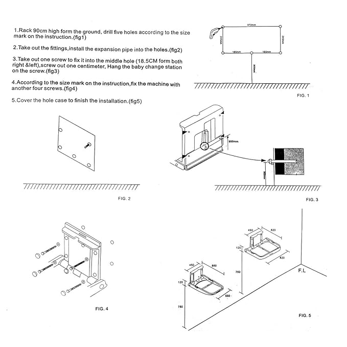 Fold Down Baby Changing Station Wall Mount Horizontal Baby Change Table with Safety Straps for Commercial Restrooms (2 White Granite)