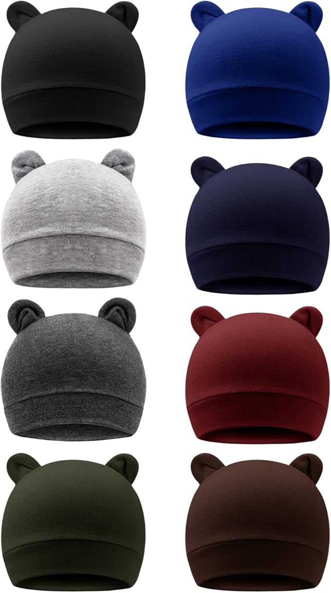 DRESHOW BQUBO 8 Pack Unisex Baby Beanie Hat Infant Toddler Kid Hats Baby Soft Cute Knit Cap Nursery Beanie