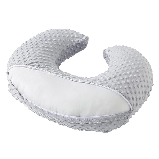 Nursing Pillow and Positioner with Cover for Breastfeeding and Bottle Feeding, Propping Baby, Tummy Time, Baby Sitting Support, Awake-Time Support (Grey, 22" x 17.7" x 5.9")