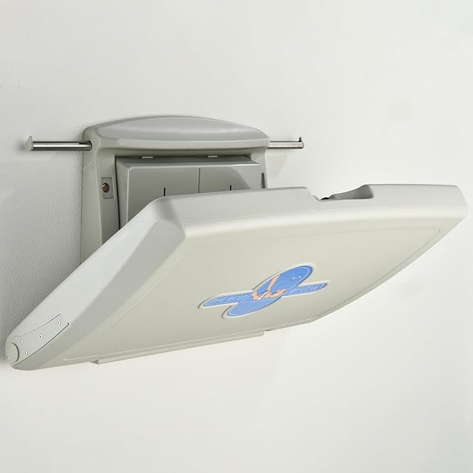 Fold-Down Baby Changing Station - Wall-Mounted, Space-Saving Design with Safety Straps for Commercial & Residential Restrooms (Grey)