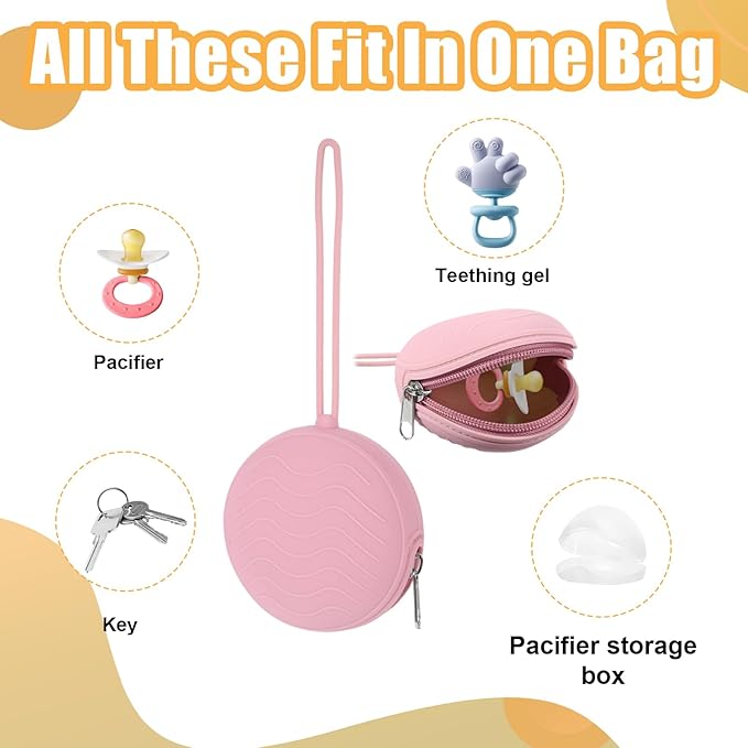 2 Pack Pacifier Holder Case, BPA-Free Silicone Portable Pacifier Case Holder Pouch for Baby Boys & Girls, Travel Storage Container for Newborn, Diaper & Strollers(Pink/Purple)