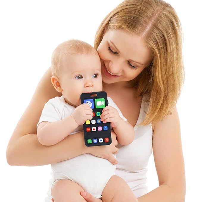Teething Toy for Baby 3 6 12 18 Months,Baby's Chew Toys, Phone Teether Toys for Toddlers 3-18 Months,Silicone Teething Toys for Boys Girls Babies,Sensory Toy Freezer BPA Free