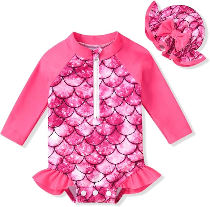 Aalizzwell Baby Girls Long Sleeve One Piece Swimsuit with Hat