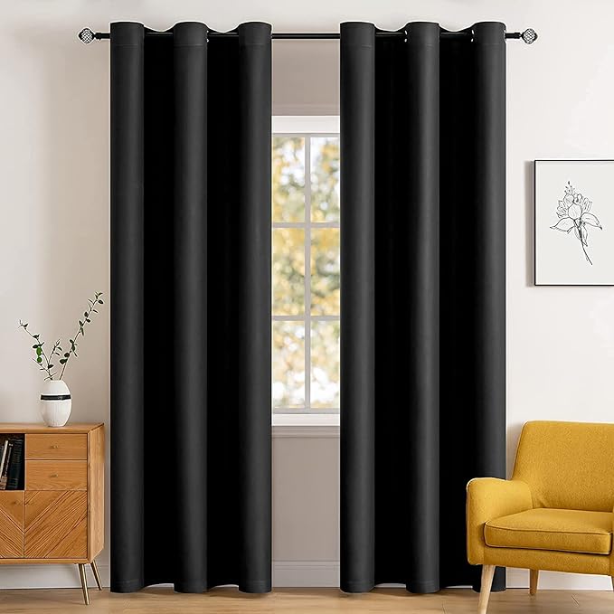 MIULEE Blackout Curtains Room Darkening Thermal Insulated Drapes Solid Window Treatment Set Grommet Top Light Blocking Curtain for Living Room/Bedroom 2 Panels 42 x 84 inch, Black