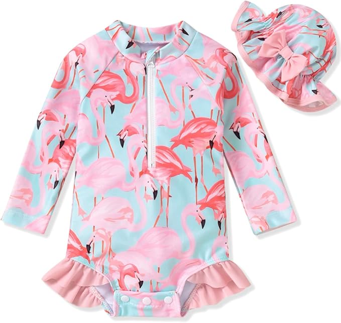 Aalizzwell Baby Girls Long Sleeve One Piece Swimsuit with Hat
