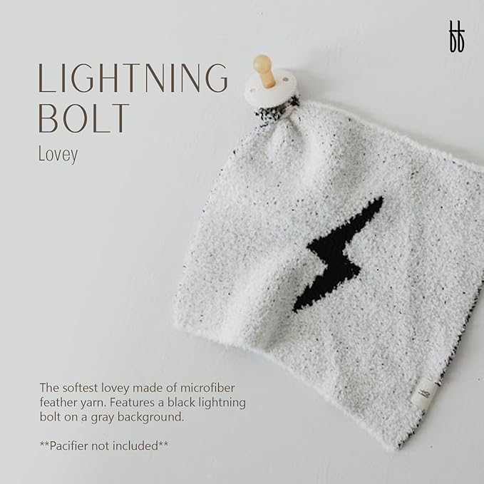 Forever French Baby | Lovey | Pacifier Holder | Lovey Gifts | Boy & Girl | Ideal for Age 0 Months & Up | Microfiber Feather Yarn | Pacifier Not Included (Lightning Bolt)
