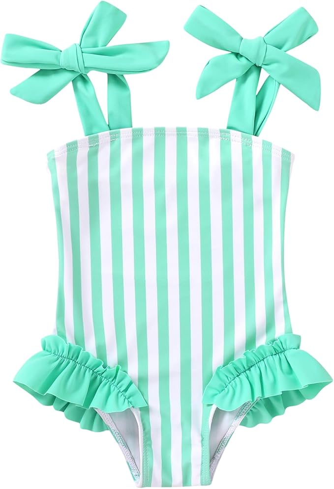 Happy Town Toddler Swimsuit Girl Solid Color Stripe One-Piece Baby Bathing Suits