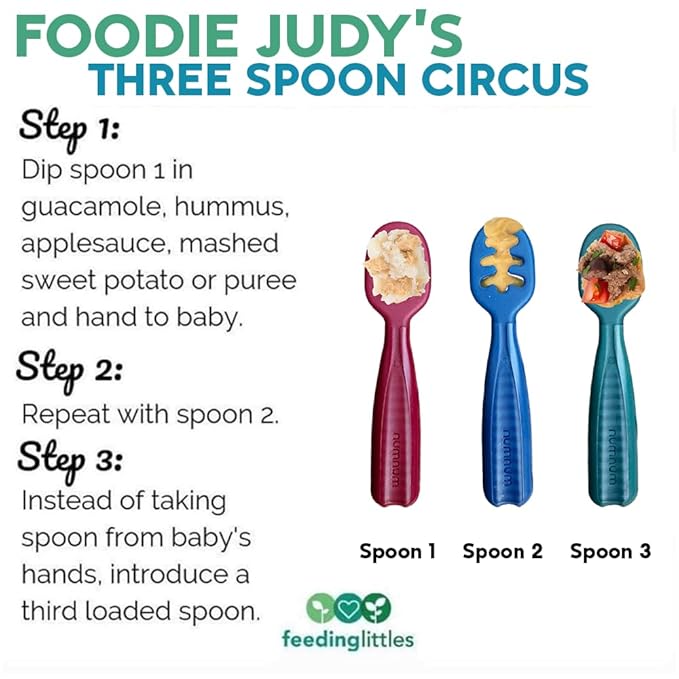 NumNum Baby Spoons Set, Feeding Littles x Silicone Pre-Spoon GOOtensils for Baby Led Weaning, Self-Feeding & Teething, First Stage Toddler Utensils for Ages 6+ Months, 3-Pack, BPA-Free (Jewel Tones)
