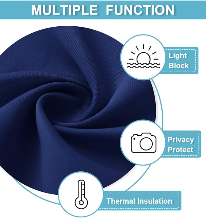 RYB HOME Basement Bathroom Kitchen Cafe Blackout Privacy Curtains, Short Insulating Light UV Heat Blocking Privacy Curtain Tiers for Laundry Room, Width 34 by Length 30, Marine Blue, 2 Panels