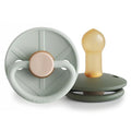 FRIGG Little Viking Natural Rubber Baby Pacifier 2-Pack | Made in Denmark | BPA-Free (Sage/Olive, 6-18 Months)