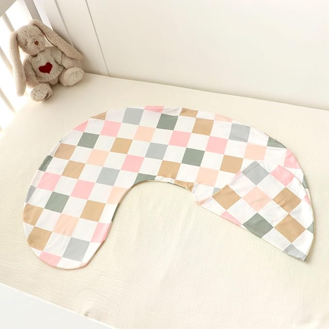 DILIMI Nursing Pillow Cover, Stretchy Removable Case for Breastfeeding Pillows, Ultra Soft Comfortable Slipcover for Baby Girl and Boy, Colorful Checkerboard
