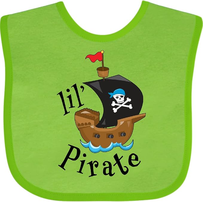 inktastic Lil' Pirate Pirate Ship, Blue Bandana Baby Bib