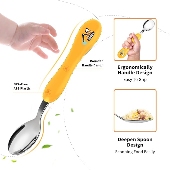 Lehoo Castle 6 Pieces Toddler Utensils, Kids Silverware for 2 3 4 Years Old, Stainless Steel Knife Fork and Spoon Set with Plastic Handle, Safe Toddler Cutlery (Black)